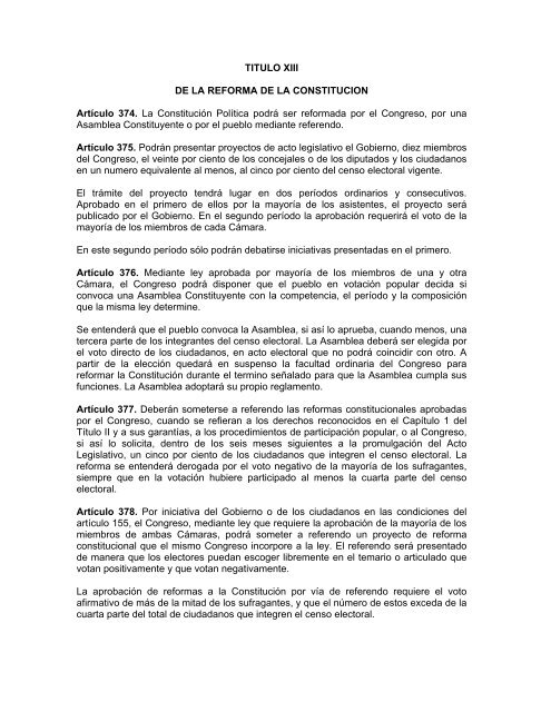 CONSTITUCION POLITICA DE COLOMBIA 1991 PREAMBULO EL ...