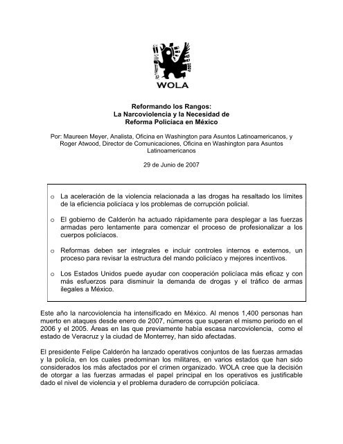 Reformando los Rangos: La Narcoviolencia y la Necesidad de ...