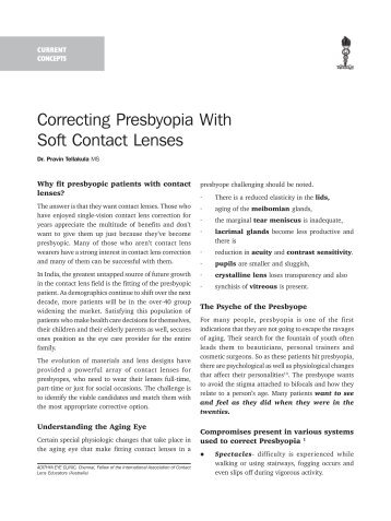 Correcting Presbyopia With Soft Contact Lenses - KSOS