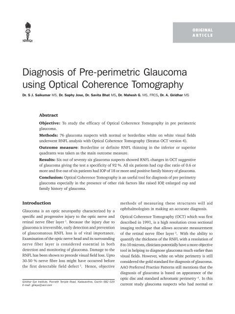 Diagnosis of Pre-perimetric Glaucoma using Optical ... - KSOS