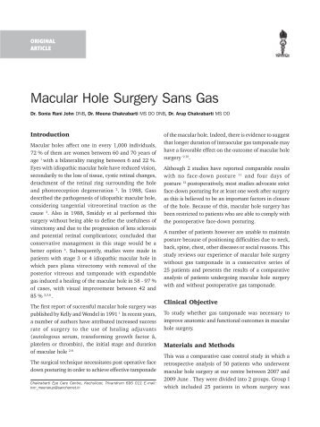 Macular Hole Surgery Sans Gas - KSOS