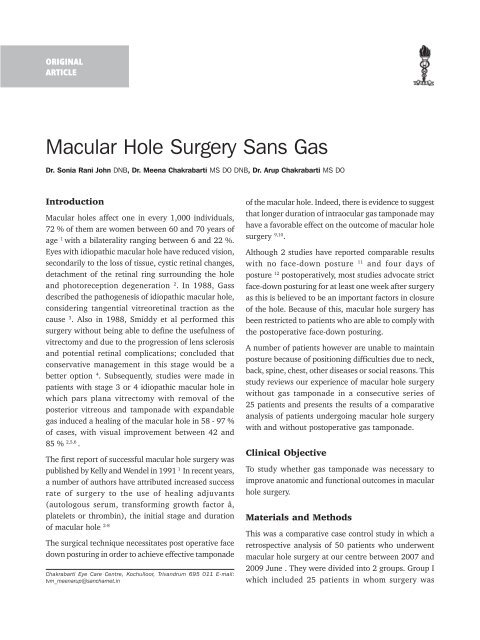 Macular Hole Surgery Sans Gas - KSOS