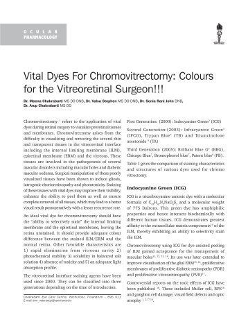 Vital Dyes For Chromovitrectomy: Colours for the ... - KSOS