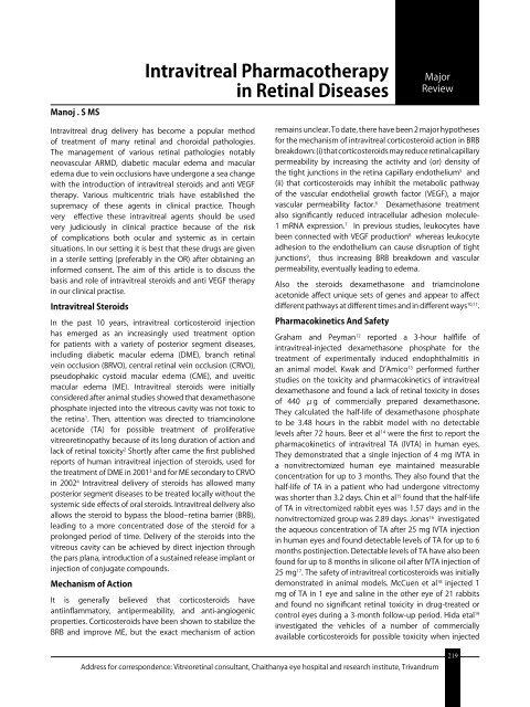 Intravitreal Pharmacotherapy in Retinal Diseases - KSOS