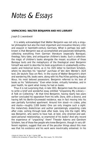 Unpacking: Walter Benjamin and His Library