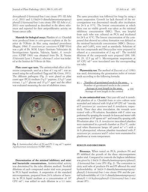 ANTIMICROBIAL EFFECT OF FERROCENYL DIARYL BUTENES AGAINST OLIVE PLANTLET DISEASES