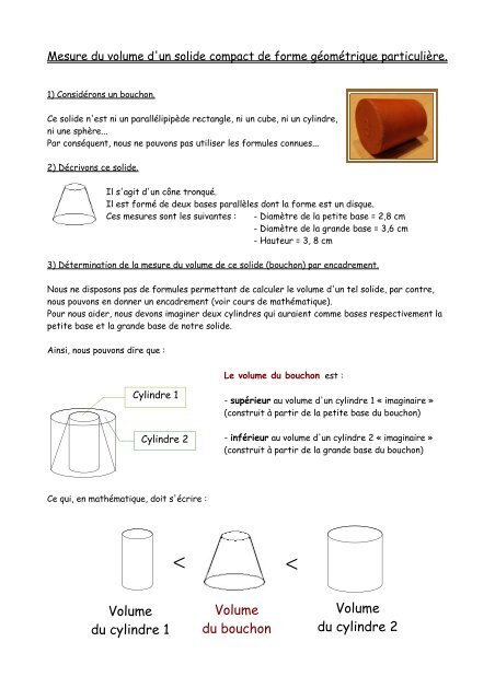 Page 1 Mesure du volume d'un solide compact de forme ...