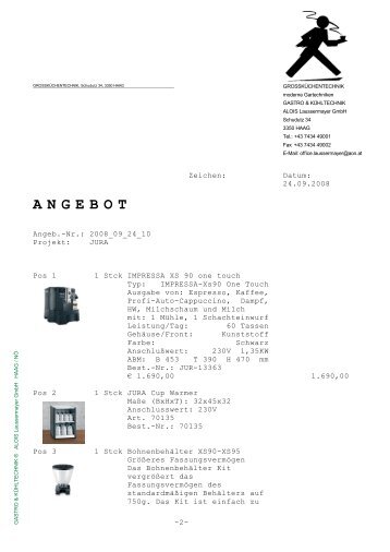 A N G E B O T - Gastro & Kühltechnik Alois Laussermayer GmbH