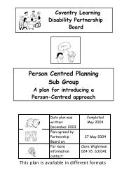 Person Centred Planning Framework - Coventry Partnership Board