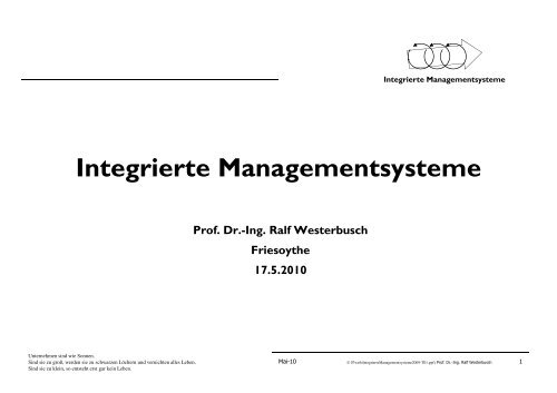 Vortrag: Integrierte Managementsysteme - Ems-Achse