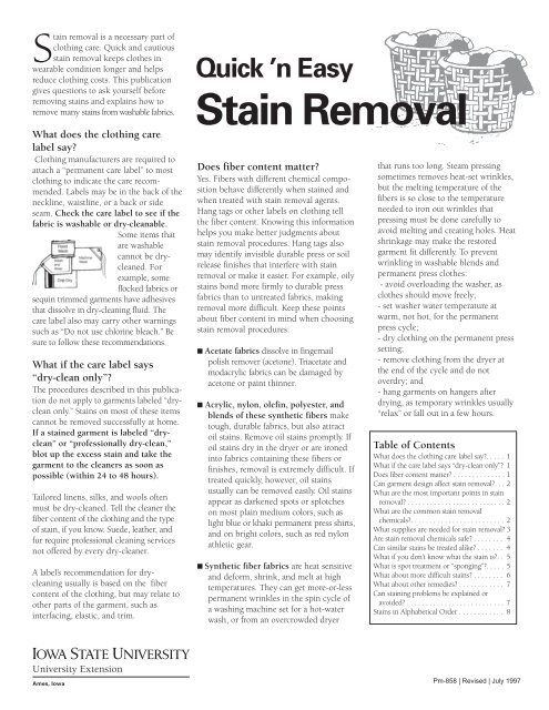 n Easy Stain Removal - Orange County Extension Education Center