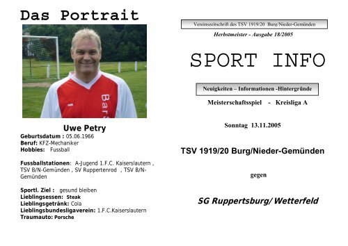 Sportinfo vom Spiel am 13.11.05 gegen Ruppertsburg/Wetterfeld