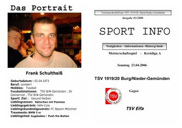 Sportinfo des Heimspiels am 23.04.06 gegen den TSV Eifa