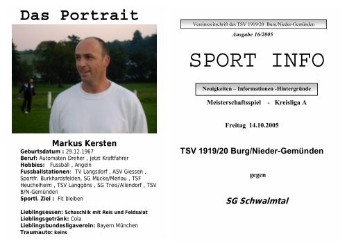 Sportinfo vom Spiel am 14.10.05 gegen SG Schwalmtal - TSV Burg ...