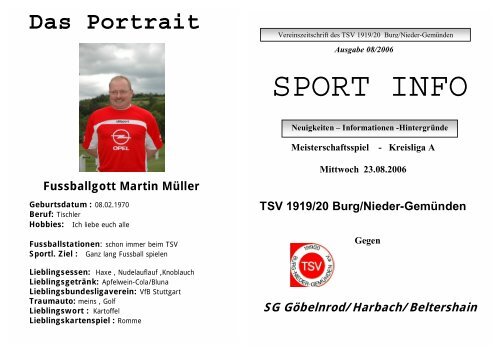 Sportinfo vom Heimspiel am 23.08.06 gegen SG Göbelnrod ...