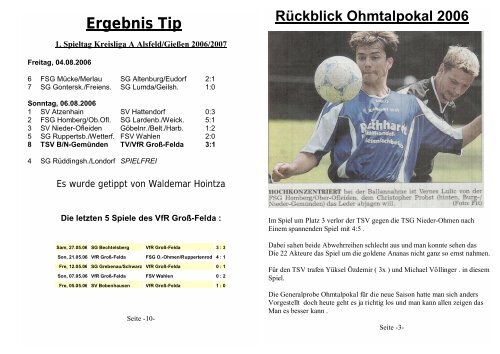 Sportinfo vom Heimspiel am 06.08.06 gegen VfR Groß-Felda