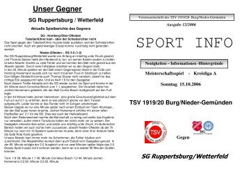 Sportinfo vom Heimspiel am 15.10.06 gegen SG Ruppertsburg ...