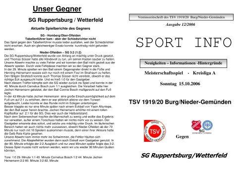 Sportinfo vom Heimspiel am 15.10.06 gegen SG Ruppertsburg ...