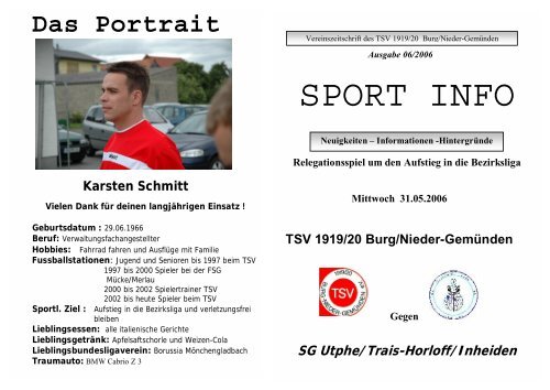 Sportinfo vom 1. Relegationsspiel am 31.05.06 gegen SG Utphe ...