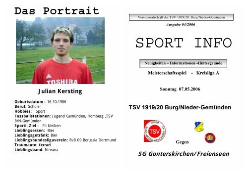 Sportinfo des Heimspiels am 07.05.06 gegen die SG Gonterskirchen ...