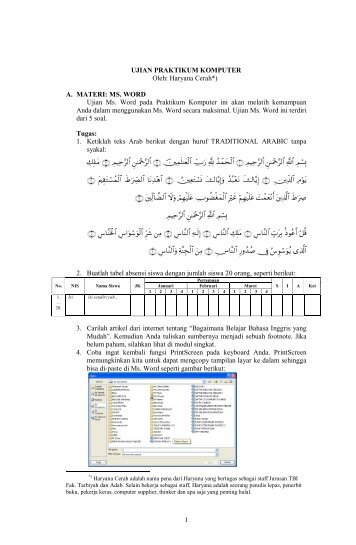 1 UJIAN PRAKTIKUM KOMPUTER Oleh: Haryana Cerah*) A ...