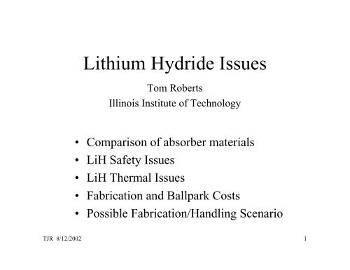 Lithium Hydride Issues - Capp.iit.edu - Illinois Institute of Technology