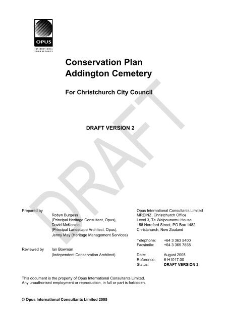 Conservation Plan Addington Cemetery - Christchurch City Libraries