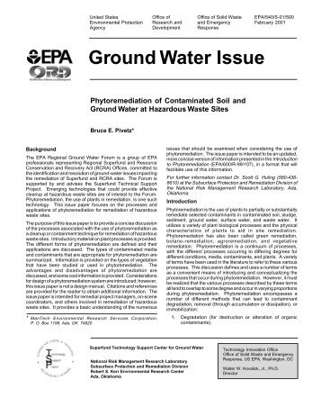 Ground Water Issue Phytoremediation of Contaminated ... - CLU-IN