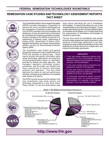 Remediation Case Studies and Technology Assessments Fact Sheet