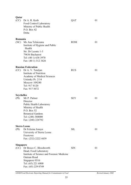 GEMS/Food Instructions for Electronic Submission of Data on ...