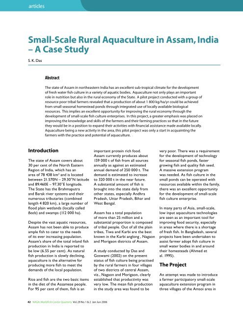 Small-Scale Rural Aquaculture in Assam, India ? A Case Study