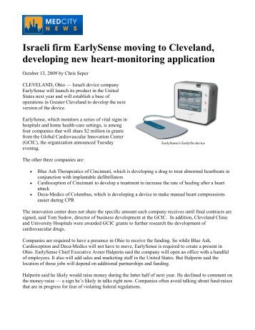 Israeli firm EarlySense moving to Cleveland, developing new heart ...