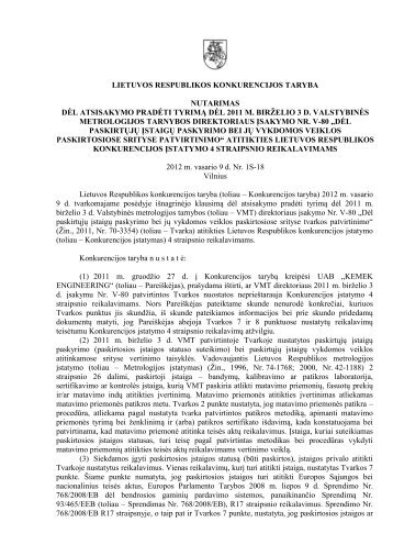 lietuvos respublikos konkurencijos taryba nutarimas dėl atsisakymo ...