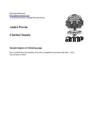 André Previn Clarinet Sonata - G. Schirmer, Inc.