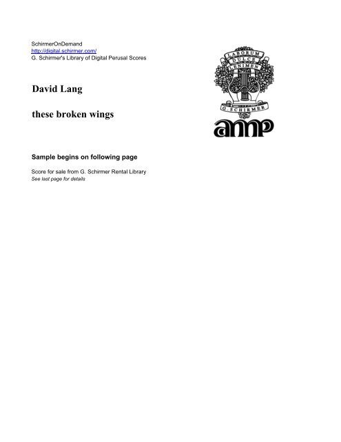 David Lang these broken wings - G. Schirmer, Inc.