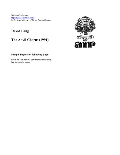 David Lang The Anvil Chorus (1991)