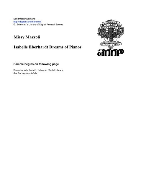 Missy Mazzoli Isabelle Eberhardt Dreams of Pianos - G. Schirmer, Inc.