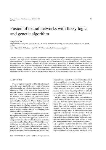 Fusion of neural networks with fuzzy logic and genetic algorithm