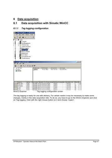 6 Data acquisition 6.1 Data acquisition with Simatic WinCC