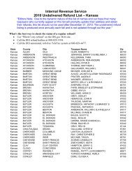 Internal Revenue Service 2010 Undelivered Refund List – Kansas