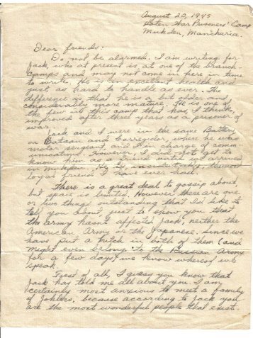 Letter from Carl Weeks to Jacob Johler's family written August 20 ...