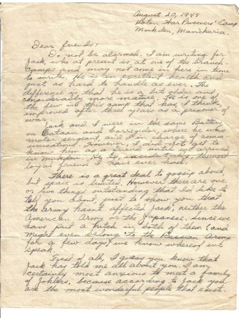 Letter from Carl Weeks to Jacob Johler's family written August 20 ...