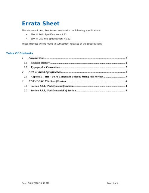 Errata Sheet