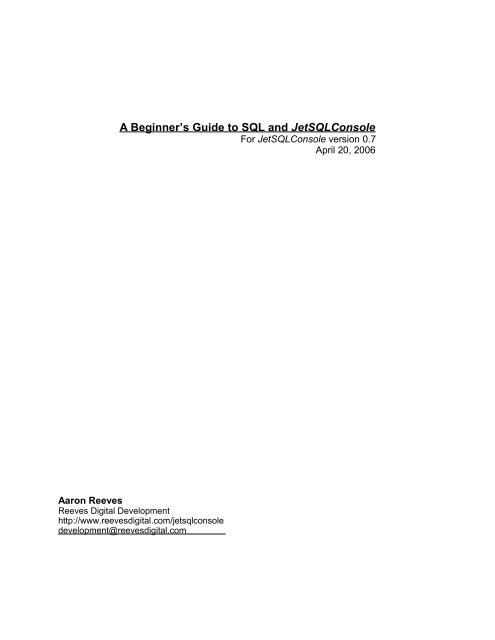 A Beginner's Guide to SQL and JetSQLConsole