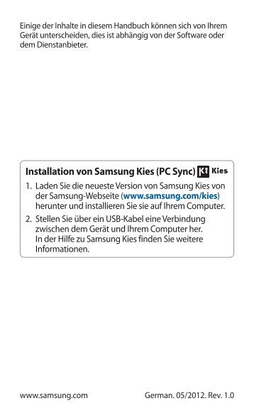 Installation von Samsung Kies (PC Sync)