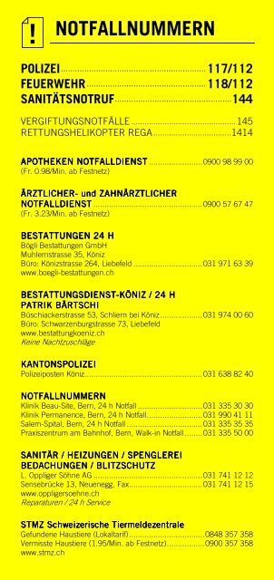 Infomerkblatt Niederwangen / Oberwangen und Umgebung