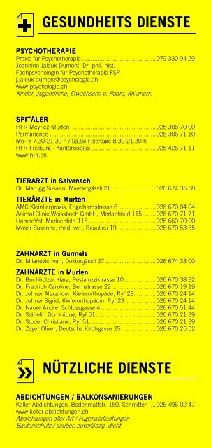 Infomerkblatt Murten und südöstliche Umgebung