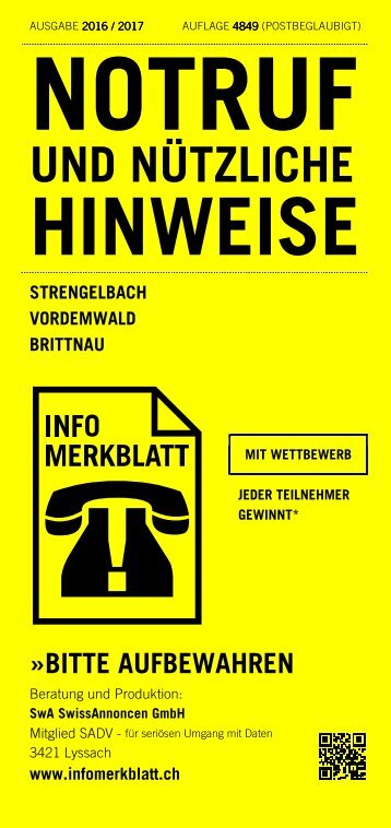 Infomerkblatt Strengelbach / Vordemwald / Brittnau
