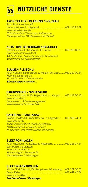 Infomerkblatt Hägendorf / Rickenbach / Kappel