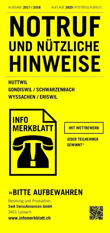 Infomerkblatt Huttwil / Gondiswil / Schwarzenbach / Wyssachen / Eriswil